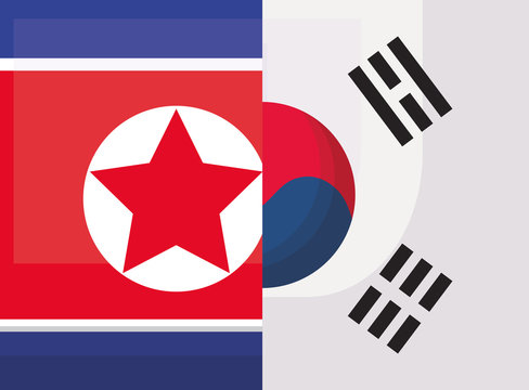 half flag and north korea and south korea, colorful design. vector illustration
