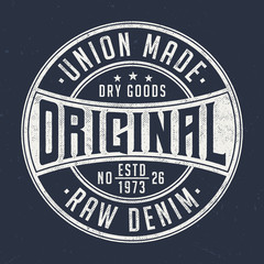 Union Made Raw Denim - Vintage Tee Design For Printing