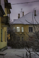 winter, night in a winter city, winter city, winter in a park, snow