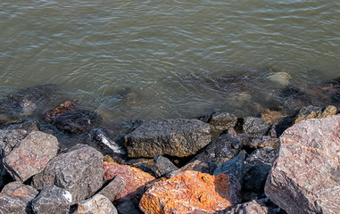 Variety of Wet Colorful Rocks on the Beach