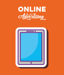 online advertising design with cellphone  icon over orange background, colorful design. vector illustration