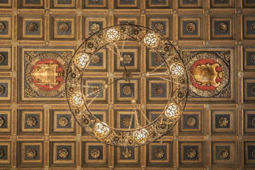 Rome, Italy - June 7 2018: Interior of Palazzo Venezia, roof decoration