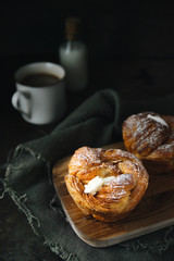 Braided bread on rustic background