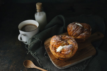 Braided bread on rustic background