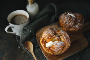 Braided bread on rustic background