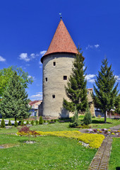 Fototapeta na wymiar Old tower in Bardejov historical town. The town is one of UNESCO's World Heritage Sites, Slovakia.