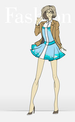 Stylish fashion model. Pretty young girl. Fashion girl Sketch