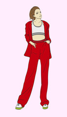 Stylish fashion model. Pretty young girl. Fashion girl Sketch