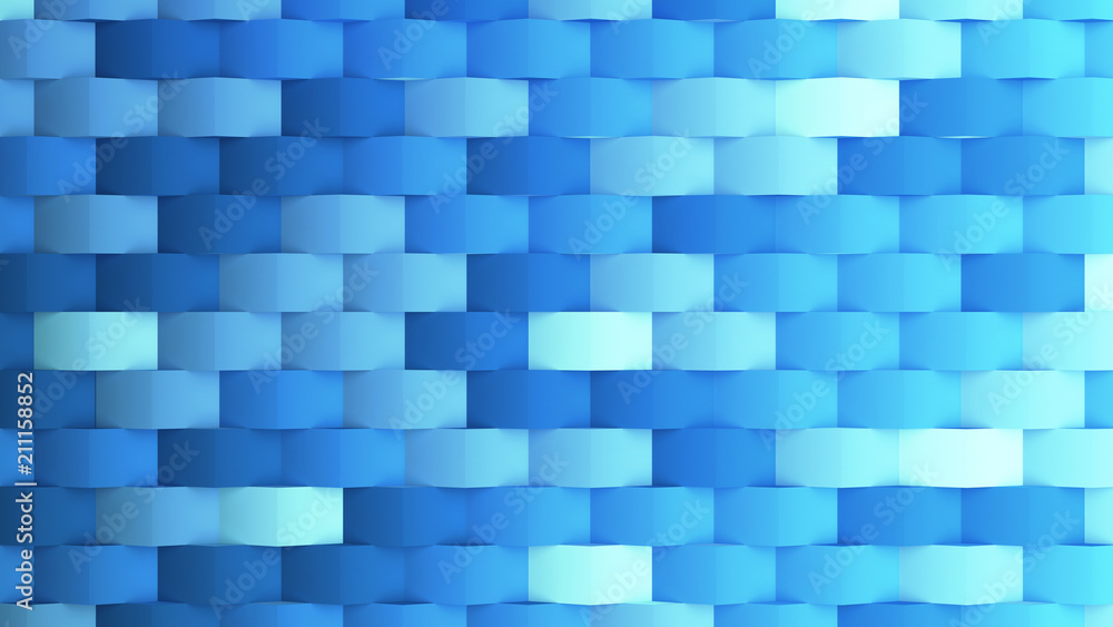 Poster blue mosaic tiles pattern background in technology concept. simple texture. 3d illustration.