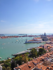 Venice Top aerial view from the bell tower of San Marco (Companile di San Marco), Venice, Italy, Europe.