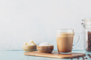 Bulletproof coffee, blended with organic  butter and MCT coconut oil.