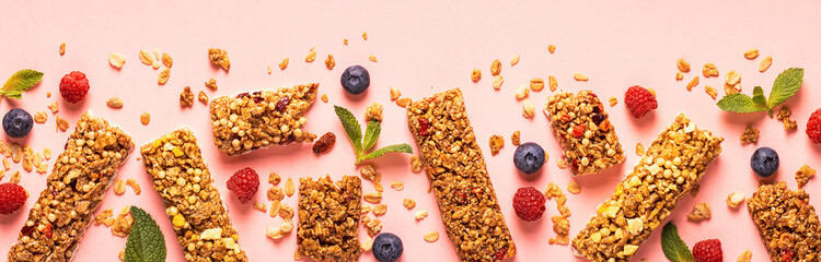 Cereal bars on a bright pastel background