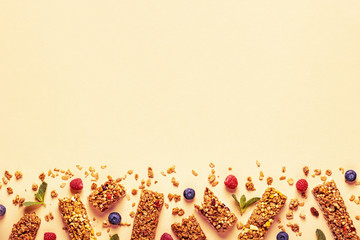 Cereal bars on a bright pastel background