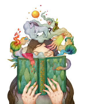 Woman reading a fairy book