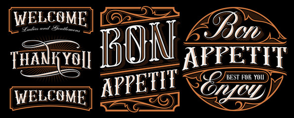 Set of vintage lettering designs for the catering.