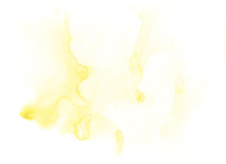 Soft yellow watercolor background with picturesque abstract spots. A beautiful template or cover for design. - 211161608