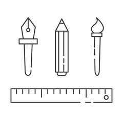 Vector linear graphic design icons - ruler, brush, pencil, pen. High quality black outline logo for web site design and mobile apps. Vector illustration on a white background.