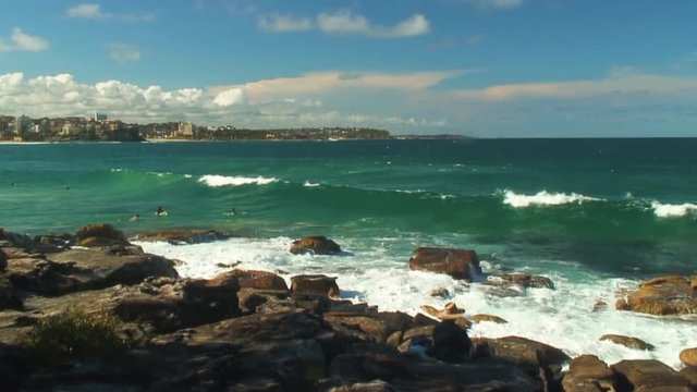 Rocky Beach with Lapping Waves near Sydney, Australia