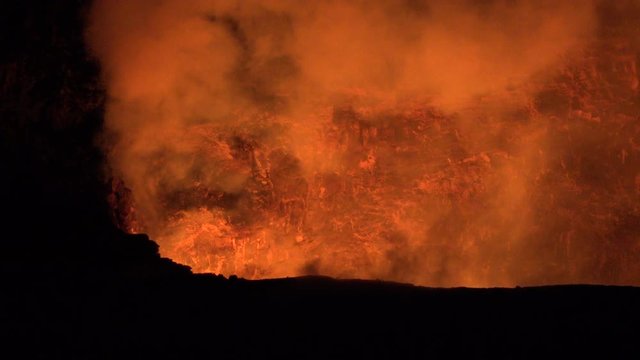 burning, glowing lava lake - Kilauea volcano crater 