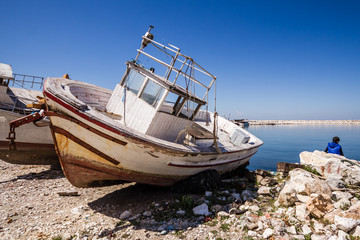 Old Fishing Boat Abandoned on the Shore