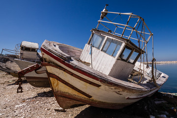 Old Fishing Boat Abandoned on the Shore