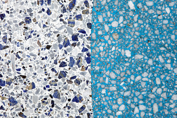 old concrete grunge background cement wall paint stones blue texture pebbles colored gray yellow