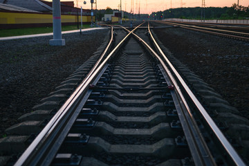 Naklejka premium Railway on the sunset