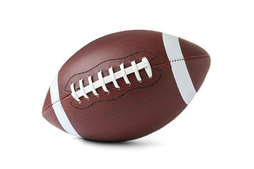 Leather American football ball on white background