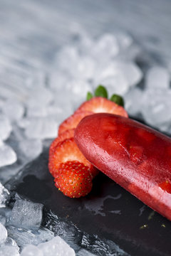 homemade natural strawberry ice pop