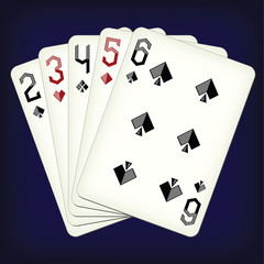 Straight from Two to Six - playing cards vector illustration