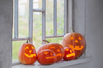 halloween pumpkin on window