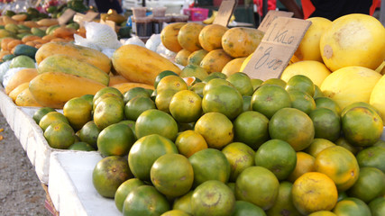 PULAU LANGKAWI, MALAYSIA - APR 4th 2015: Traditional asian fruits on the street food and night market on Langkawi island
