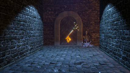 magic medieval key 3d illustration