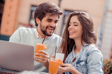 Beautiful couple having coffee on a date