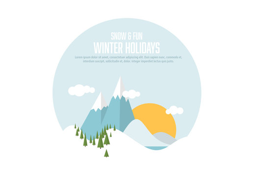 Winter Holiday Layout with Mountain Landscape Illustration
