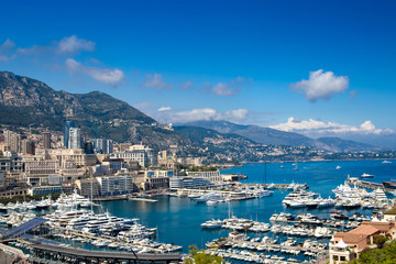 Monaco Monte Carlo sea view with yachts in the sunny day.