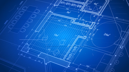 vector architectural plan - abstract architectural blueprint of a modern residential building / technology, industry, business concept illustration: real estate, building, construction & architecture