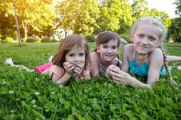 little girl girlfriend on the lawn