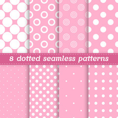 8 cute seamless vector baby girl patterns with polka dots