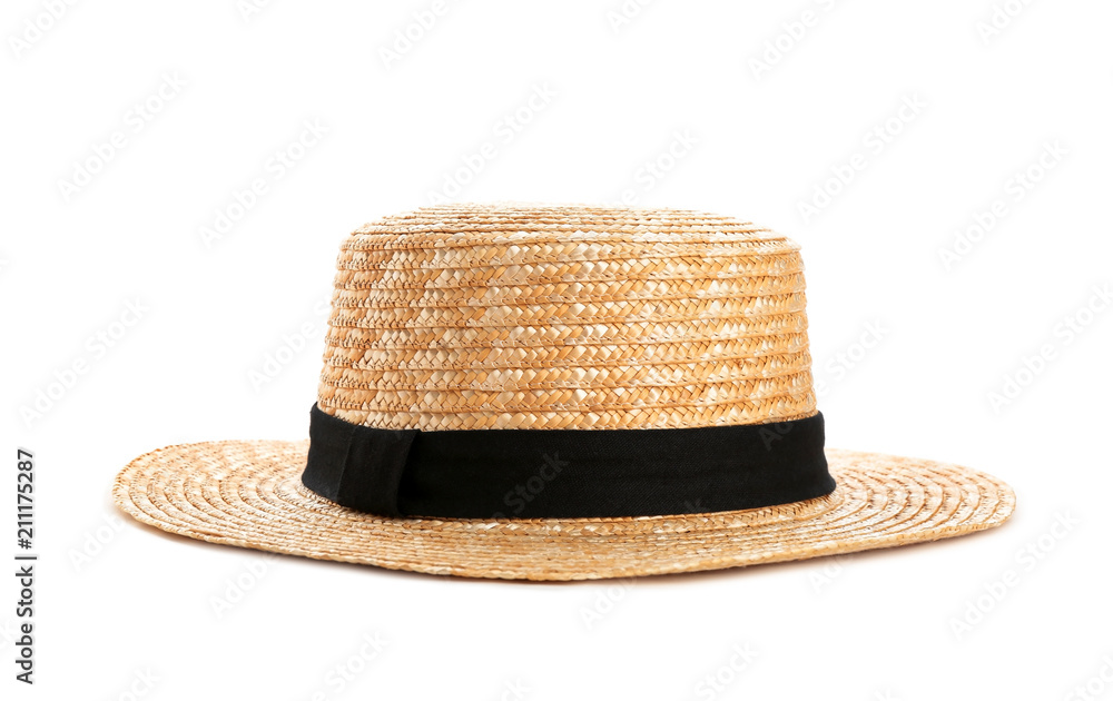 Poster Summer hat on white background. Stylish accessory