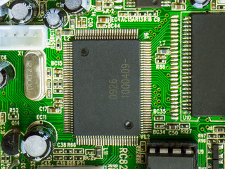 Electronic circuit board close up. . concept of repair and sale of electronics. Toned
