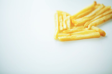Diet. Pointer. Golden Frost Potato on White Background. Dietology. Healthy Eating. High Resolution