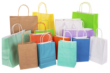Paper shopping bags on white background