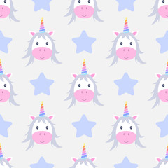 Cute seamless baby pattern with unicorns and stars