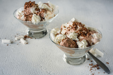 White creamy and Chocolate ice cream.