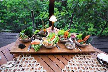 Thai Food, Esan menu, Papaya salad, spicy minced pork salad.