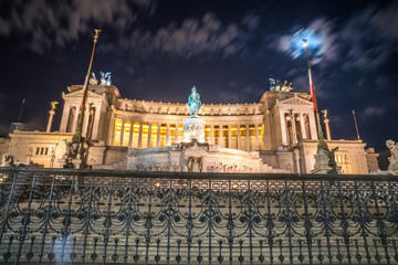 Vittorio Emmanuel II Monument on Venice square in Rome at night, Italy