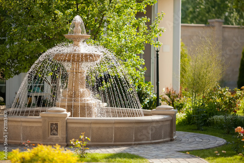 Large Round Cascading Concrete Fountain Stock Photo And Royalty Large Round Cascading Concrete Fountain