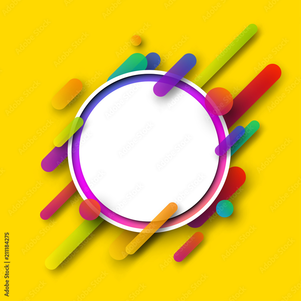Poster yellow round background with geometric pattern.