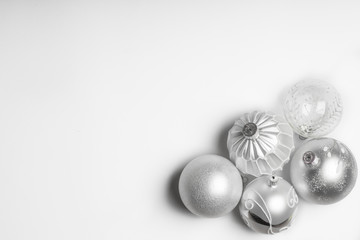 white background with christmas ball, bauble and copy space